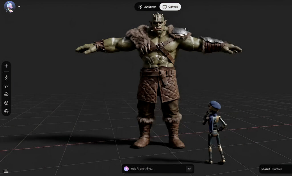 Flow Studio view of 3D Editor + Canvas