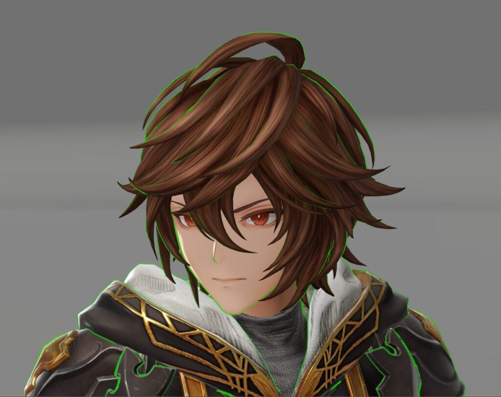 Image of the character Gran with a green outline around details for visualization