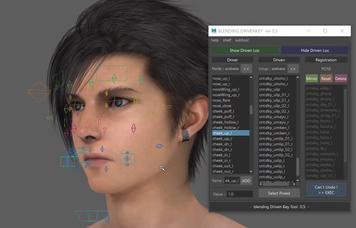 Tool for controling the facial expressions of characters in Maya based on FACS.