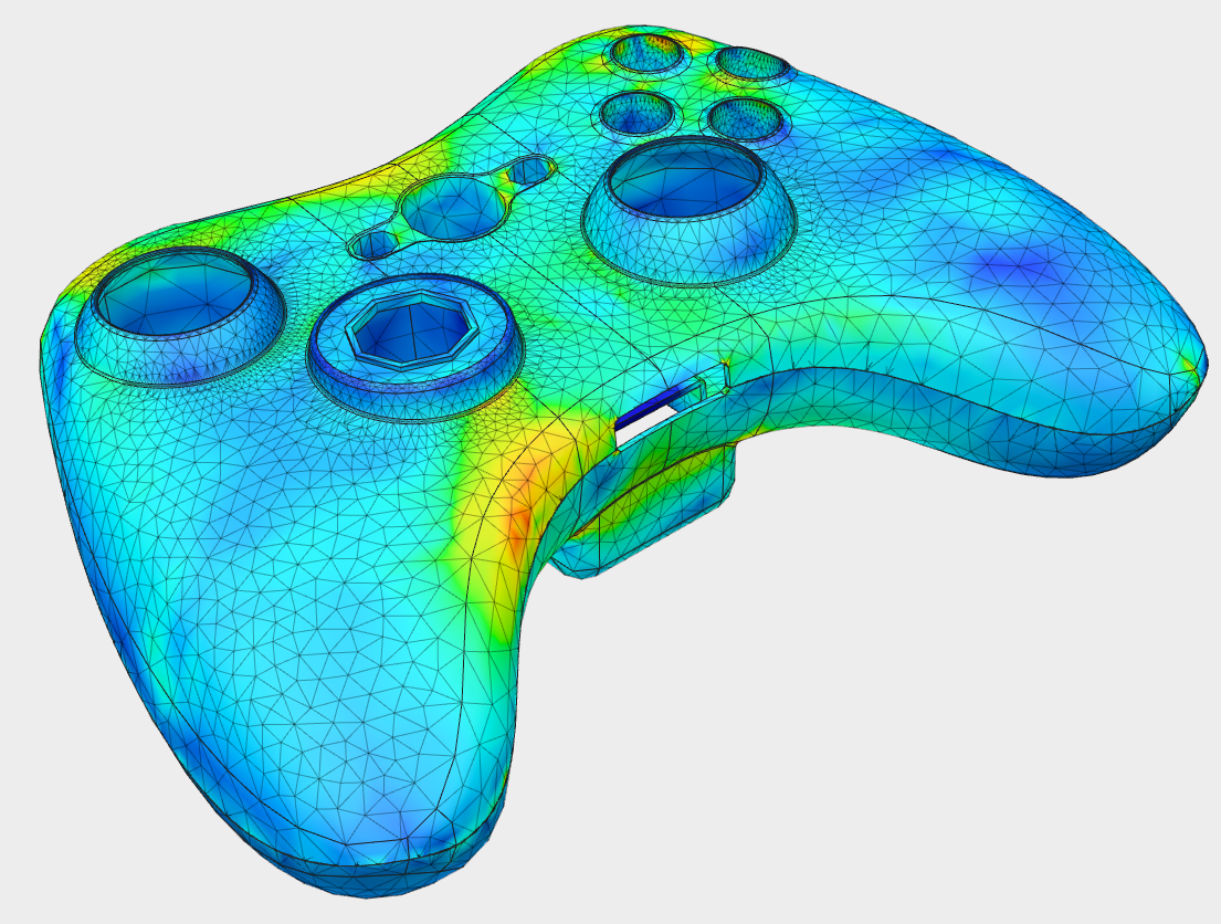Rendering of game controller with heat map showing stress levels.