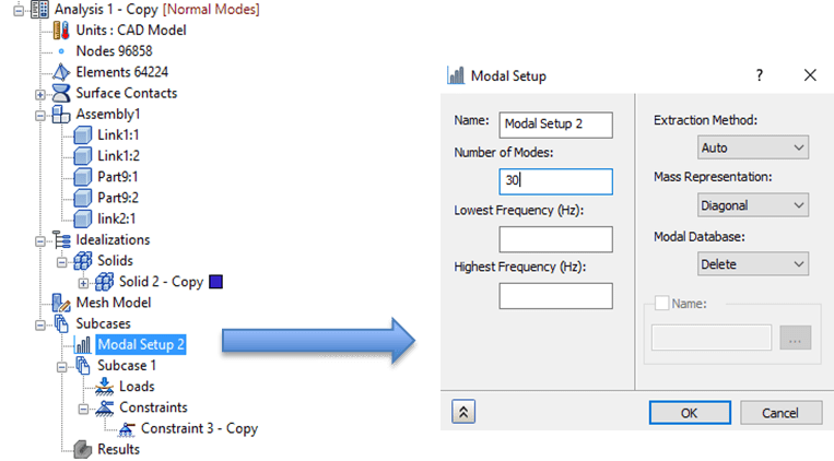 Screenshot comparing a node tree and a selected dialog labeled "Modal Setup"