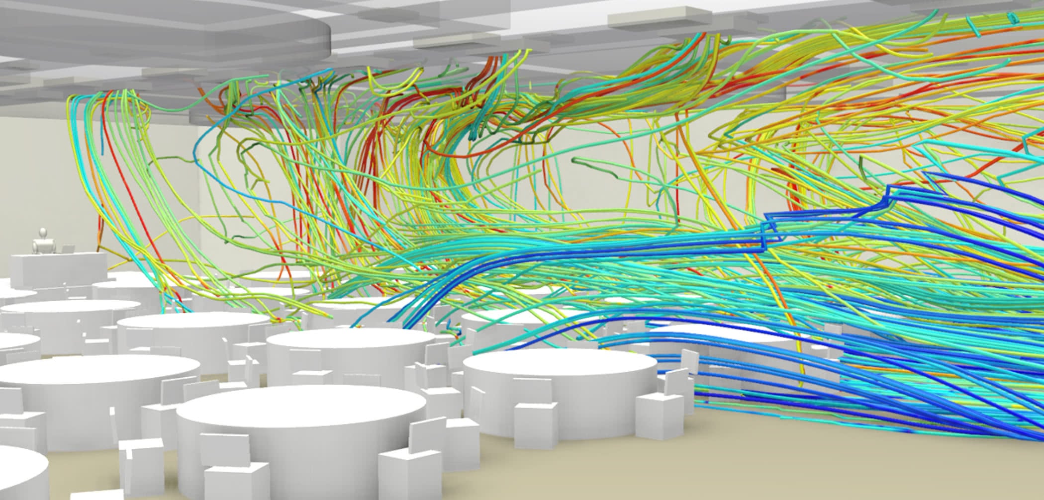 Rendering of airflow in a conference room.