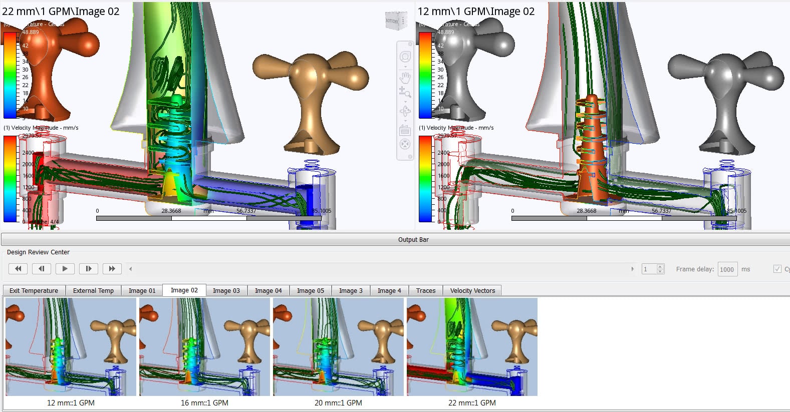 Screenshot of Autodesk CFD design review center showing several renderings of a faucet
