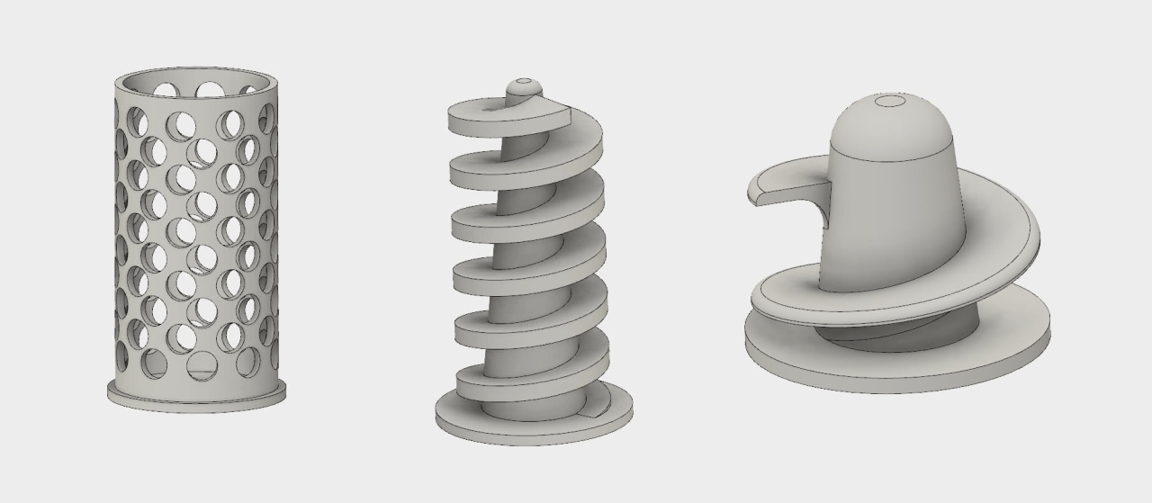 Renders of 3 different faucet mixer inserts.