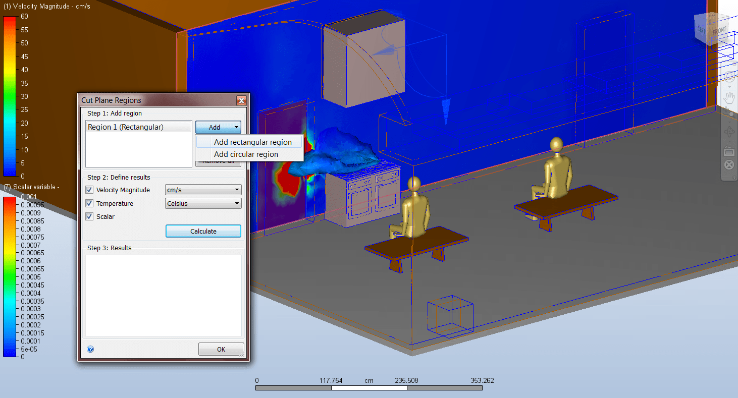 Screenshot of Autocad CFD where the Regions Dialogue has been opened by clicking the Regions button in the ribbon.