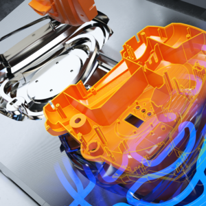 Rendering of injection mold tool for Autodesk Advanced Manufacturing Summit