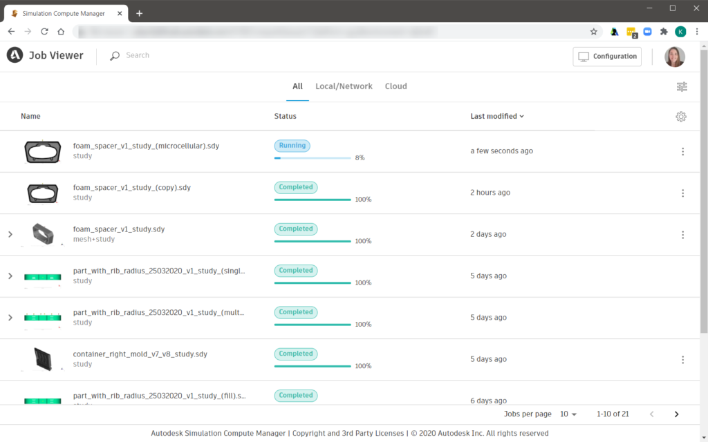 Image of the simulation compute manager in Autodesk Moldflow 2021.