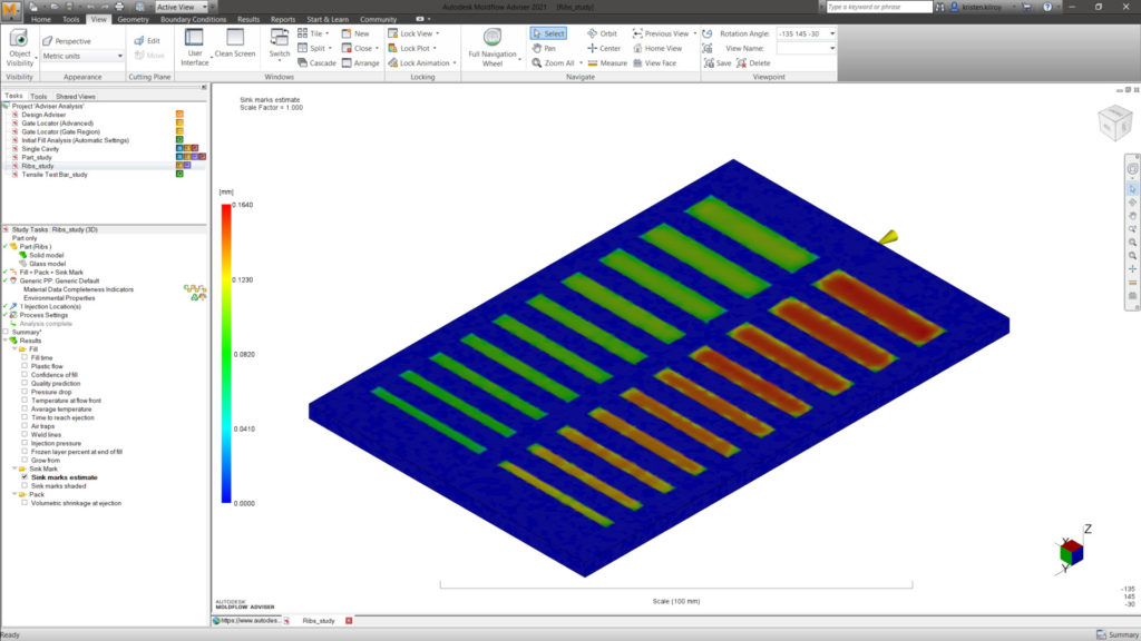 Image of Autodesk Moldflow Insight 3D sink mark result.