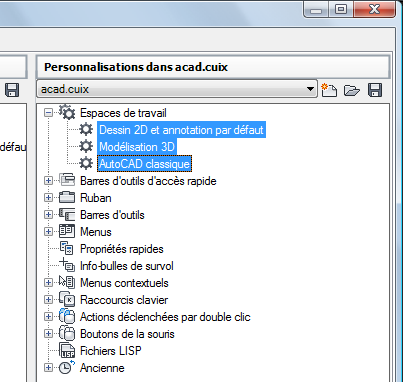 AutoCAD Map 3D 2010 - CUI ACAD - Sélection